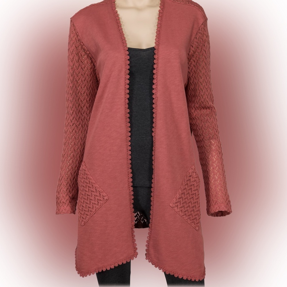 Natural Reflections Rust FRENCH TERRY OPEN FRONT CARDIGAN SIZE M